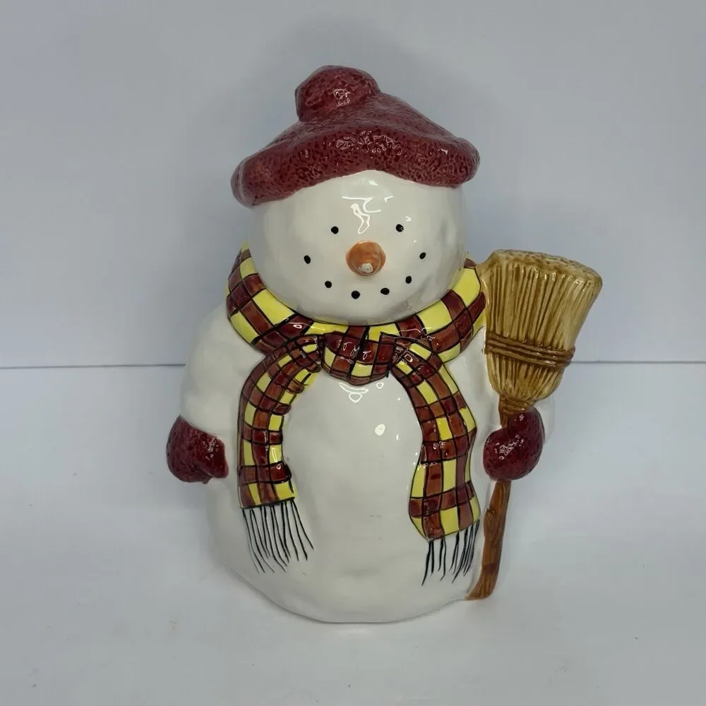 Vintage Sakura Debbie Mumm Snowman Cookie Jar Christmas Hand Painted 12